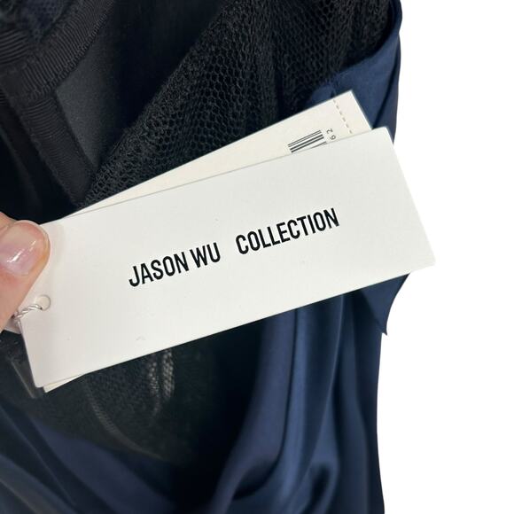 NWT $2,795 Jason Wu Collection Navy Satin Halter Maxi Cocktail Dress Womens 2 - Picture 7 of 10